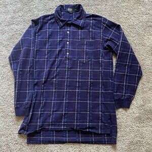 Vintage 90s Polo Ralph Lauren Plaid‎ Polo Long Sleeve Shirt Men's Large Navy